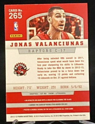 2012-13 Panini Rookie Card #265 Jonas Valanciunas Toronto Raptors