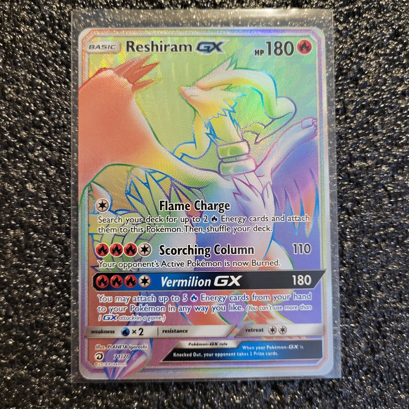 Reshiram GX 71/70 Hyper Rainbow Secret Rare Pokemon Card Near Mint