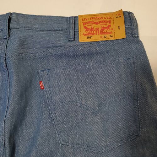 READ Levis 501 - 42 x 34 White Oak Cone Mills Denim Neppy Light Blue Jeans - Picture 1 of 23