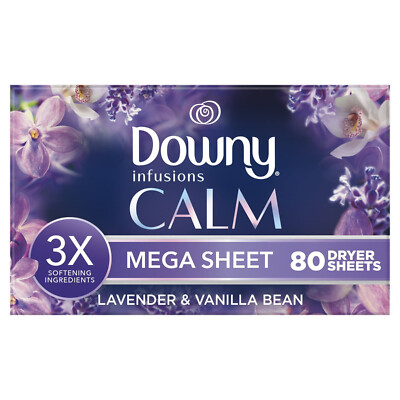 Downy Infusions Calm Mega Dryer Sheets, 80 Count (Choose Your Scent)