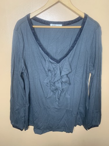 Old Navy Women Size 1X Blouse V Neck Ruffle Gray Long Sleeve - Picture 5 of 19
