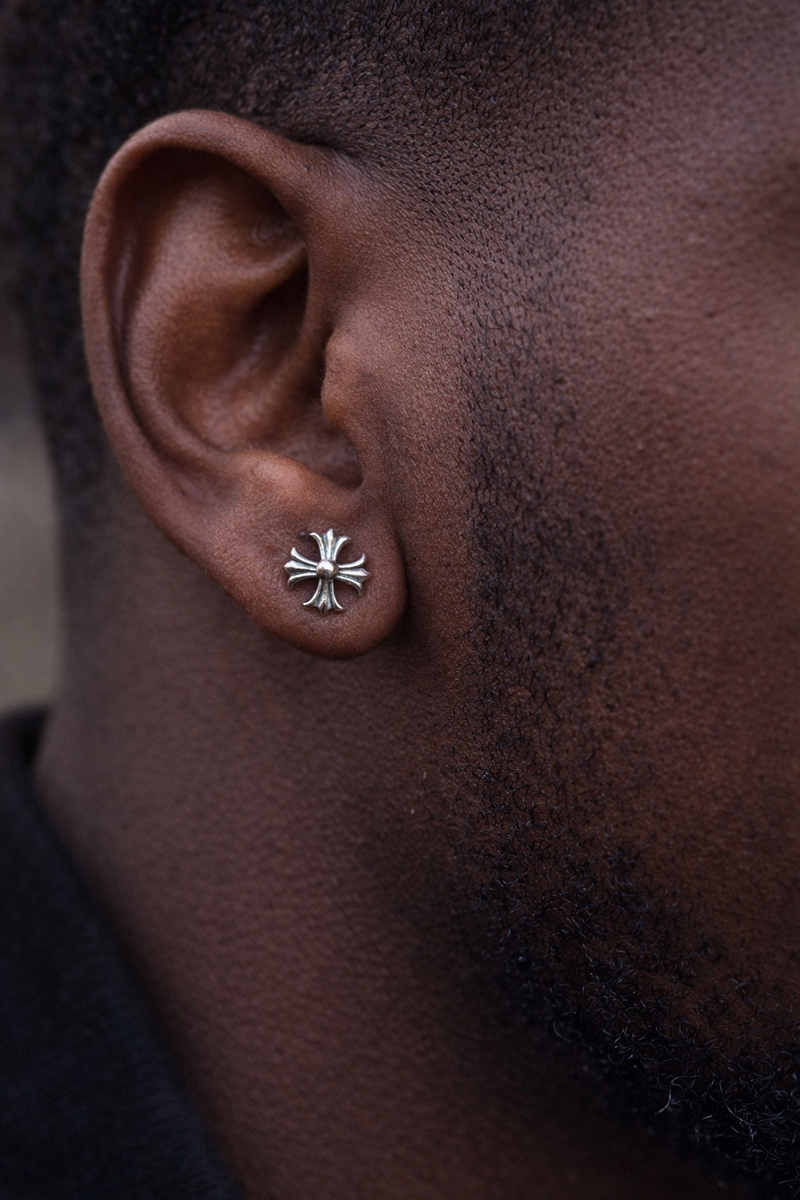 Real Solid 925 Silver Men Hearts Of Chrome Star Oxidized Earrings