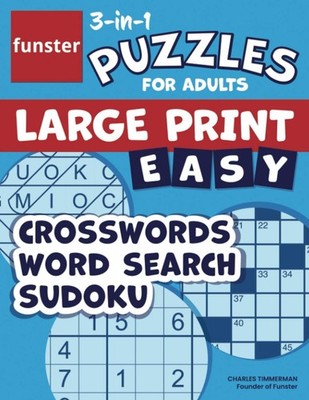 Funster 3-in-1 Puzzles for Adults Large Print Easy Crosswords, Word Search, Sudo