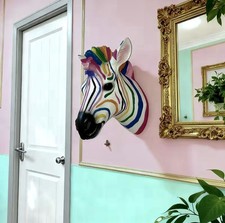 Regenbogen gestreifter Zebrakopf  Kopf, Dekofigur, Wanddekoration,  26cm  hoch  