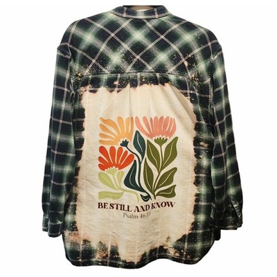Be Still And Know Custom Upcycled Plaid Flannel Shirt, Women's M