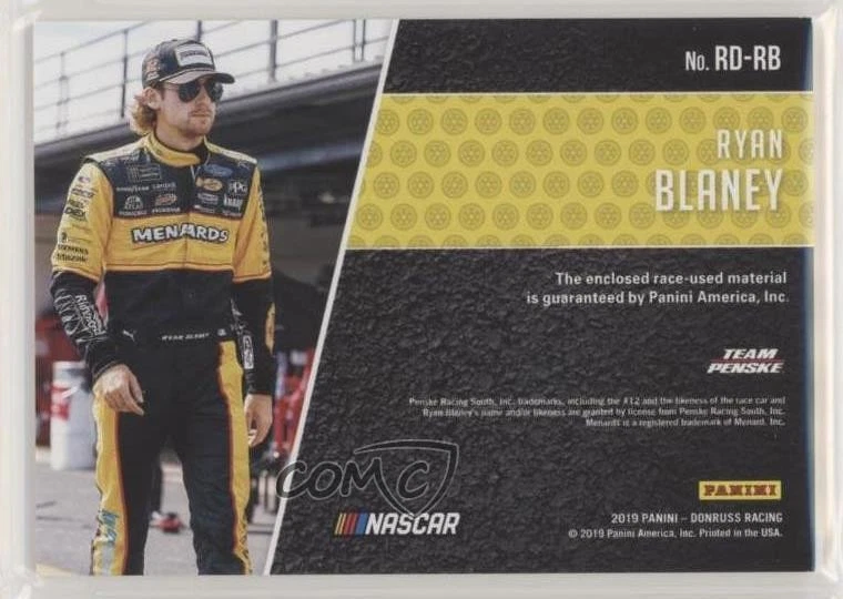 2019 Panini Donruss NASCAR Race Day Relics Red /185 Ryan Blaney #RD-RB - Image 2 of 2