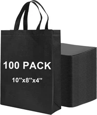 100 Bulk Non-Woven Bags, 10x8x4-Inch Reusable Tote Bags