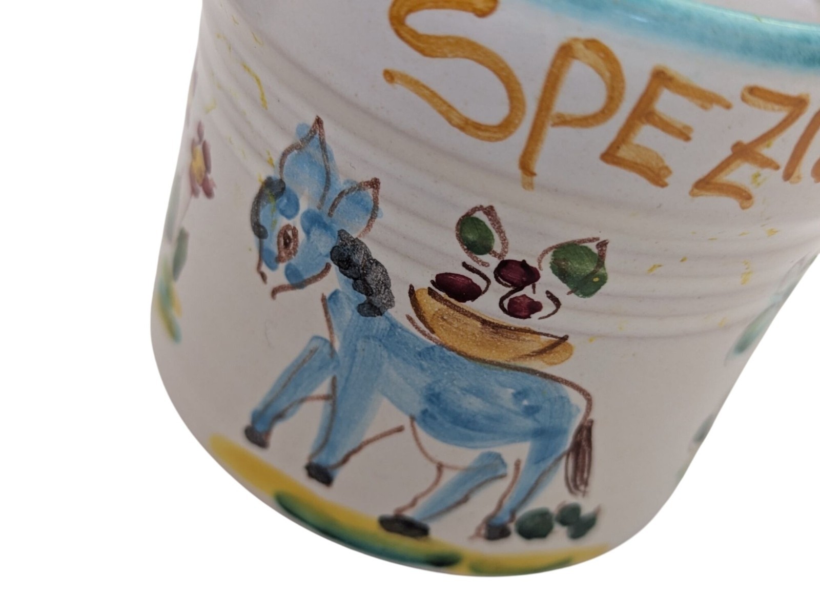 Vietri Giovanni Italian Pottery Jar with Lid Donkey Hand Painted Signed Spezie