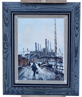 Axel Lang Olsen   Harbour Industry Scene   Oil On Canvas   Signed   Frame