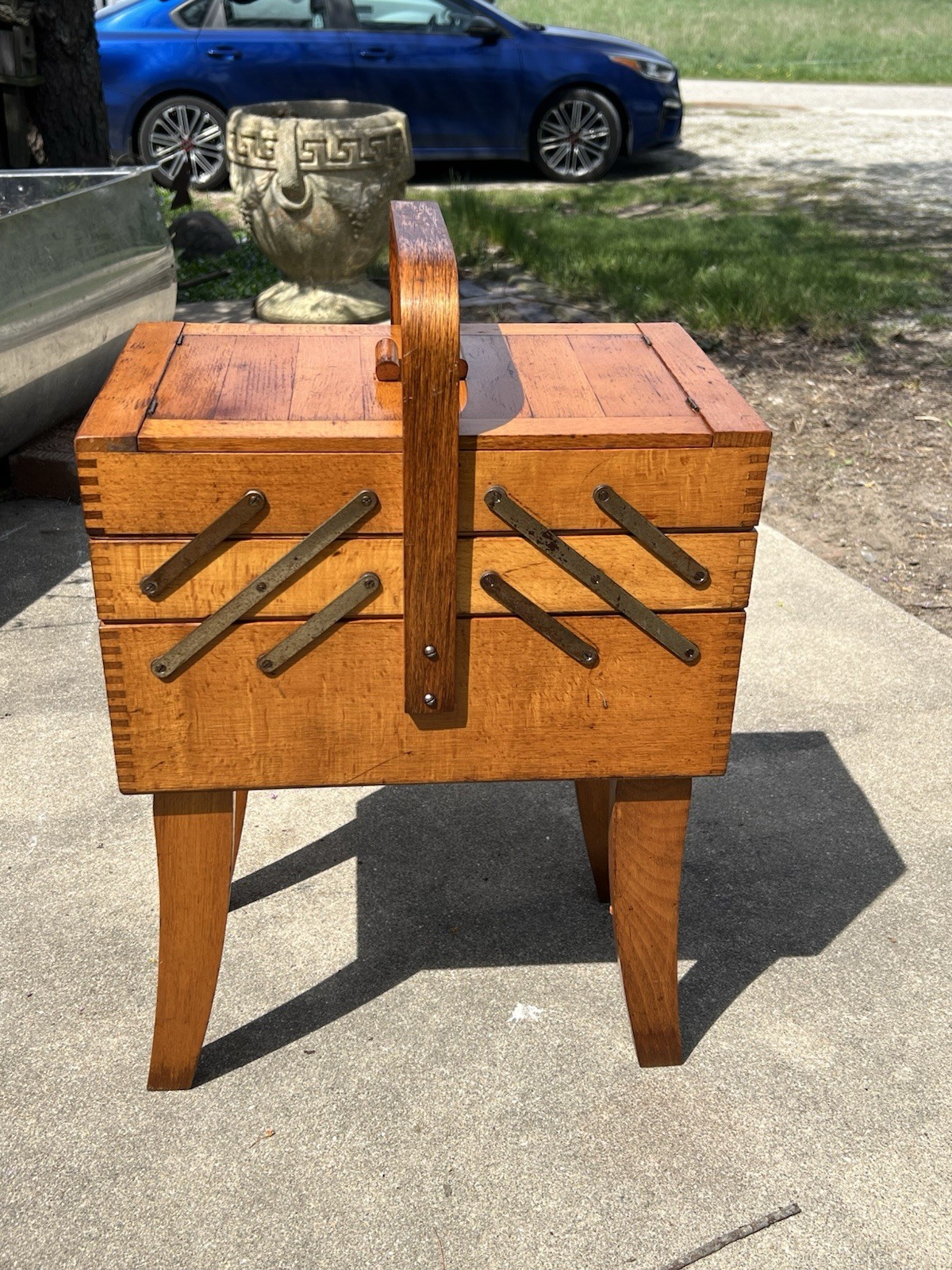 Vintage Birds Eye Maple Modern Accordion Wood Sewing Box