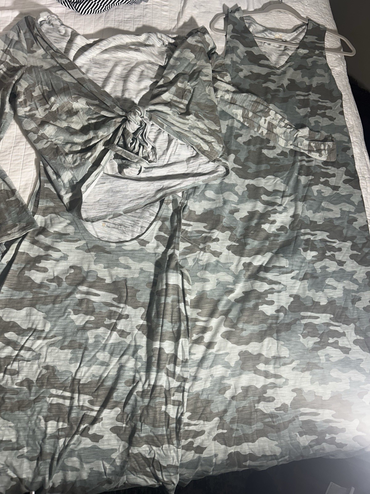 Belle by Kim Gravel Camouflage Knit 3-Piece Set S Tank, Long Sleeve Top, Pants