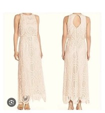 Eliza J Crochet Lace Maxi Dress Cream Sz 10 Sleeveless Boho Whimsical Prairie