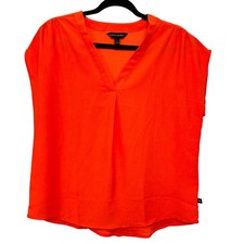 179  Banana Republic Womens Small V-Neck Cap Sleeve Pleated Blouse Orange