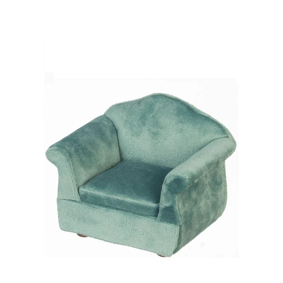 Dolls House Teal Velvet Armchair Modern Lounge Chair Living Room Furniture 1:12 - Image 1 of 1