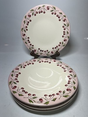Set Of 4 Le Comptoir De Famille Blush Pink Cherries Border 8 7/8  Luncheon Plate