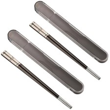 Portable Chopsticks,18/8 Stainless Steel - Pull Design Case, 2PC Black Eagle