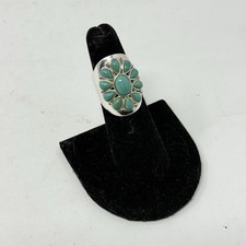 Native American Sterling Silver Navajo Style Turquoise Cluster Ring Size 5