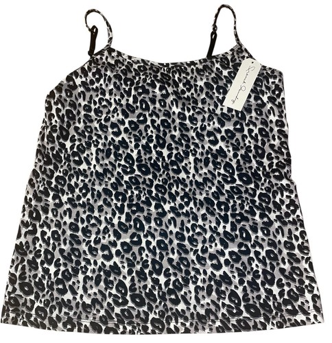 FRENCH LAUNDRY Black White Cheetah Print & Polka Dot Cami Camisole Tops Sz L NWT - Picture 9 of 16