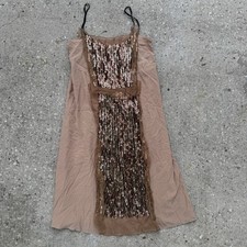 Prada Silk Blend Glass Beaded Cami Shift Dress Beige Size 42