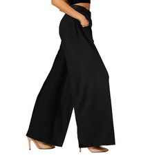 High Waist Wide Band Black Palazzo Wide Leg Pants w/Pockets One Size NEW NWT