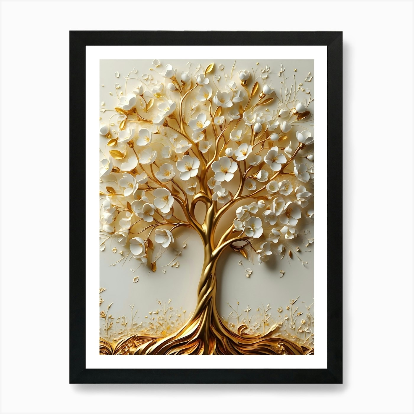Golden Serenity Tree in Radiant Blo Framed Wall Art Poster Canvas Print Picture