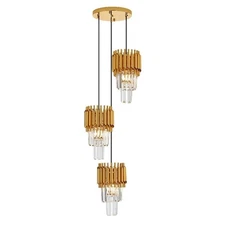 3-Light Gold Crystal Pendant Light ,Mini 3-Tier Perfect for Any Livinf Space