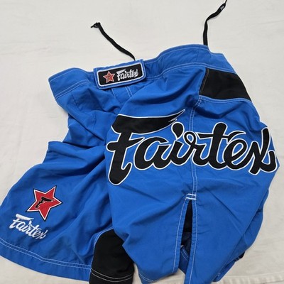 EUC Men's XL Fairtex AB1/P Muay Thai Board Shorts Blue Black Hook & Loop MMA BJJ