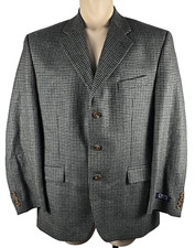 Vintage Chaps Ralph Lauren Houndstooth Gray Wool Suit Sport Coat Blazer Sz 44R
