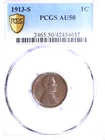 1913-S Lincoln Cent : PCGS AU50