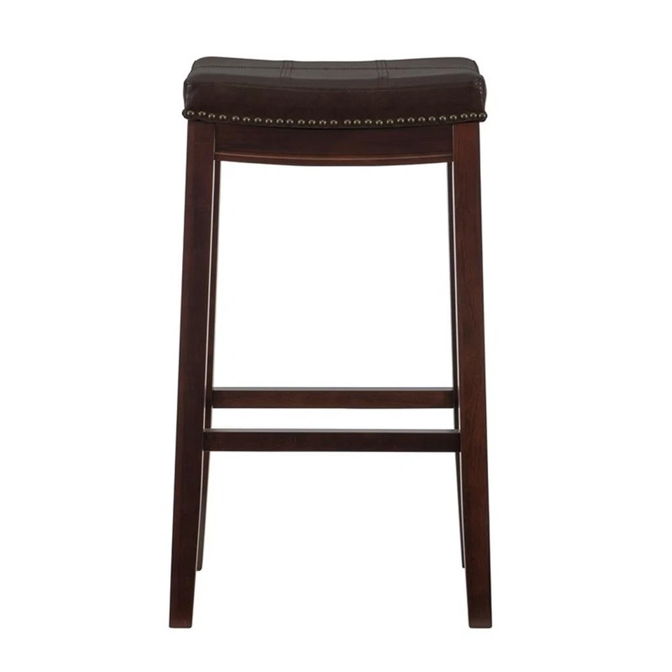 Linon Claridge Backless Bar Stool Brown Faux Leather Wood Frame in Brown Finish - Image 3 of 4