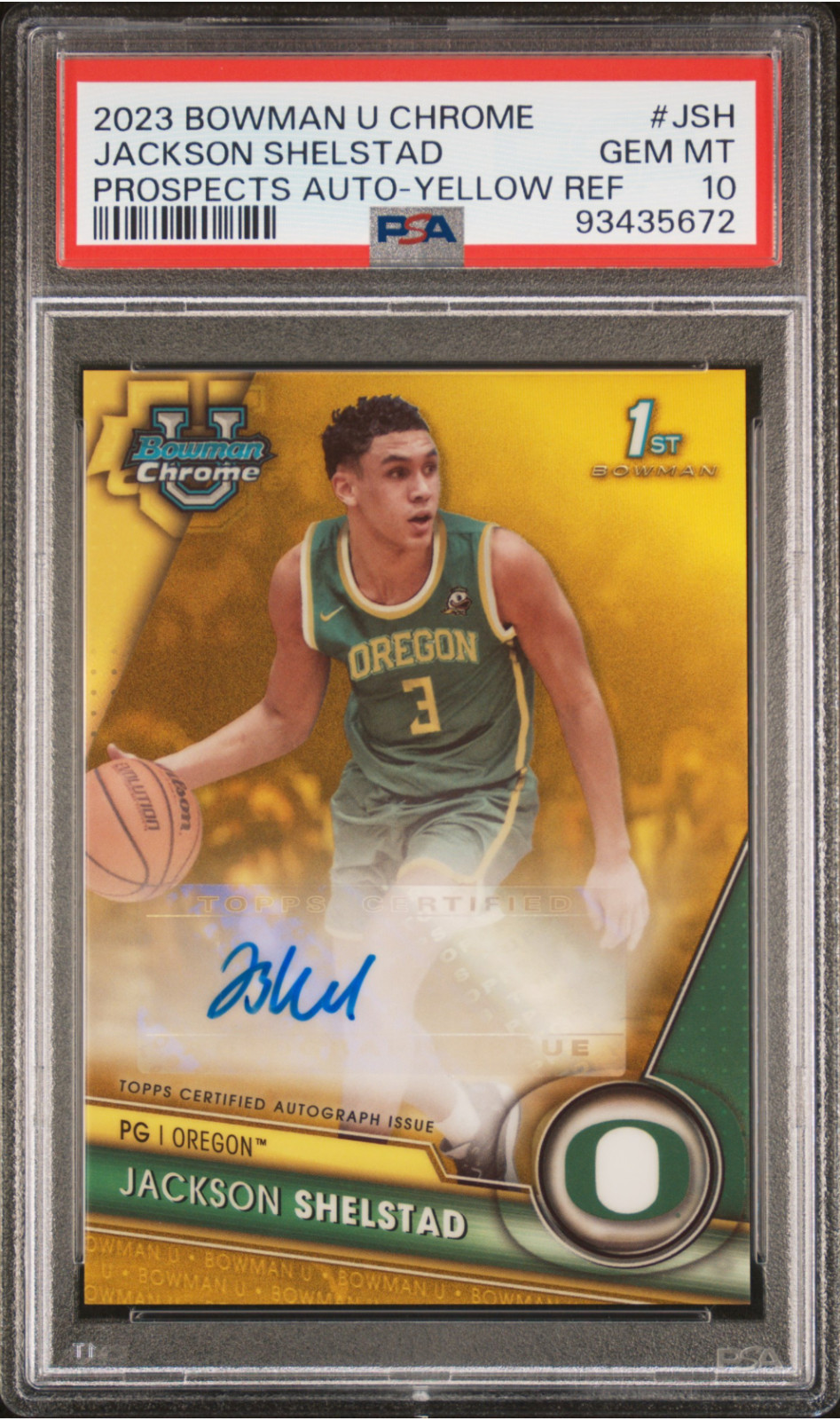 2023-24 Bowman U Chrome Prospect Yellow Auto /75 Jackson Shelstad Rookie PSA 10