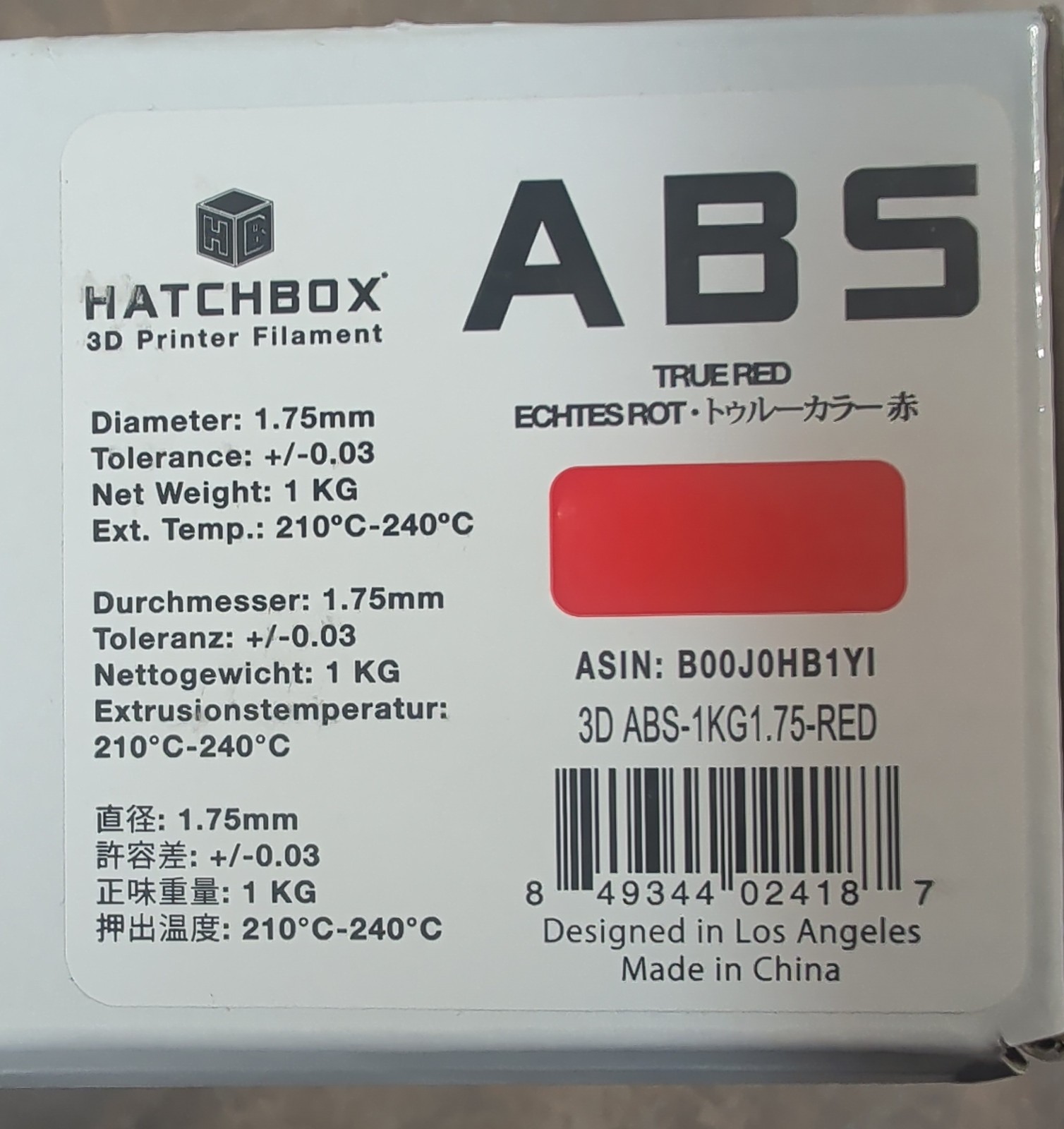 HATCHBOX ABS 1.75 Mm 3d Printer Filament in Red 1kg Spool for sale ...