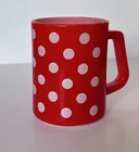 Vintage MCM Federal Glass Co Red And White Polka Dot Milk Glass Mug