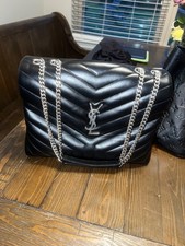 Saint Laurent, YSL, LouLou- Large Black Leather, Silver Hardware Shoulder Bag