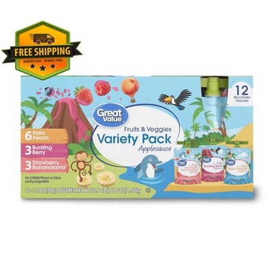 Great Value Fruits and Veggies Variety Pack Applesauce, 3.2 oz (12 Pouches)