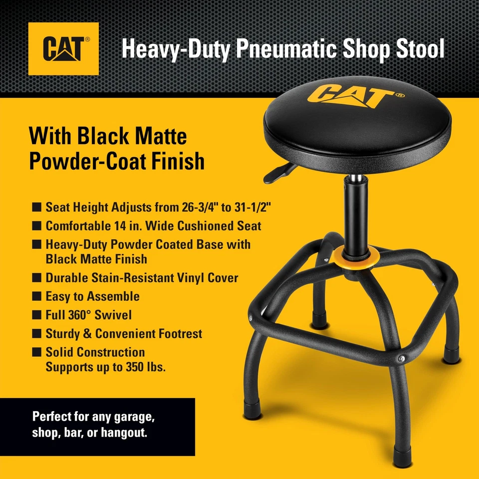 Taburete neumático de taller de alta resistencia, acabado de capa de polvo antiarrugas, negro y amarillo... Foto 2 de 4