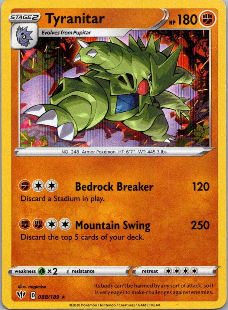 Pokemon TCG Tyranitar 88/189 Darkness Ablaze Holo NM