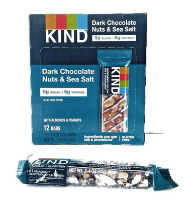 Kind Snack Bars, Dark Chocolate Nuts & Sea Salt, 5G Sugar | 6G Protein 12 Bars