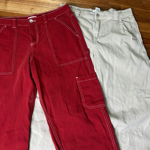 Garage Womens Cargo Carpenter Pants Bundle Red Tan Wide Leg Size 9 Contrast - Afbeelding 2 van 9