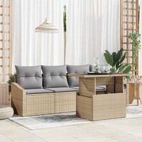 Garten-Sofa-Set 5 Teile Beige, Grau Rattan, Polyester
