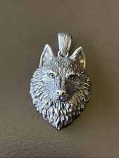 "Collar colgante cabeza de lobo tono peltre detalle 3D animal tótem collar encanto 1,5"""