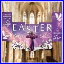 5 Pcs Church Lent Banners 3 x 6 ft Easter Church Banners for Sanctuary Wall P...