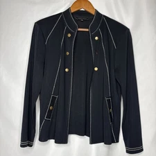 Ming Wang Women’s M Black Cardigan Open Jacket Acrylic Faux Buttons
