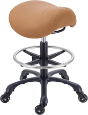 Salon Saddle Stool Adjustable Height - Heavy Duty 400LB Capacity, 360° Swivel Ro
