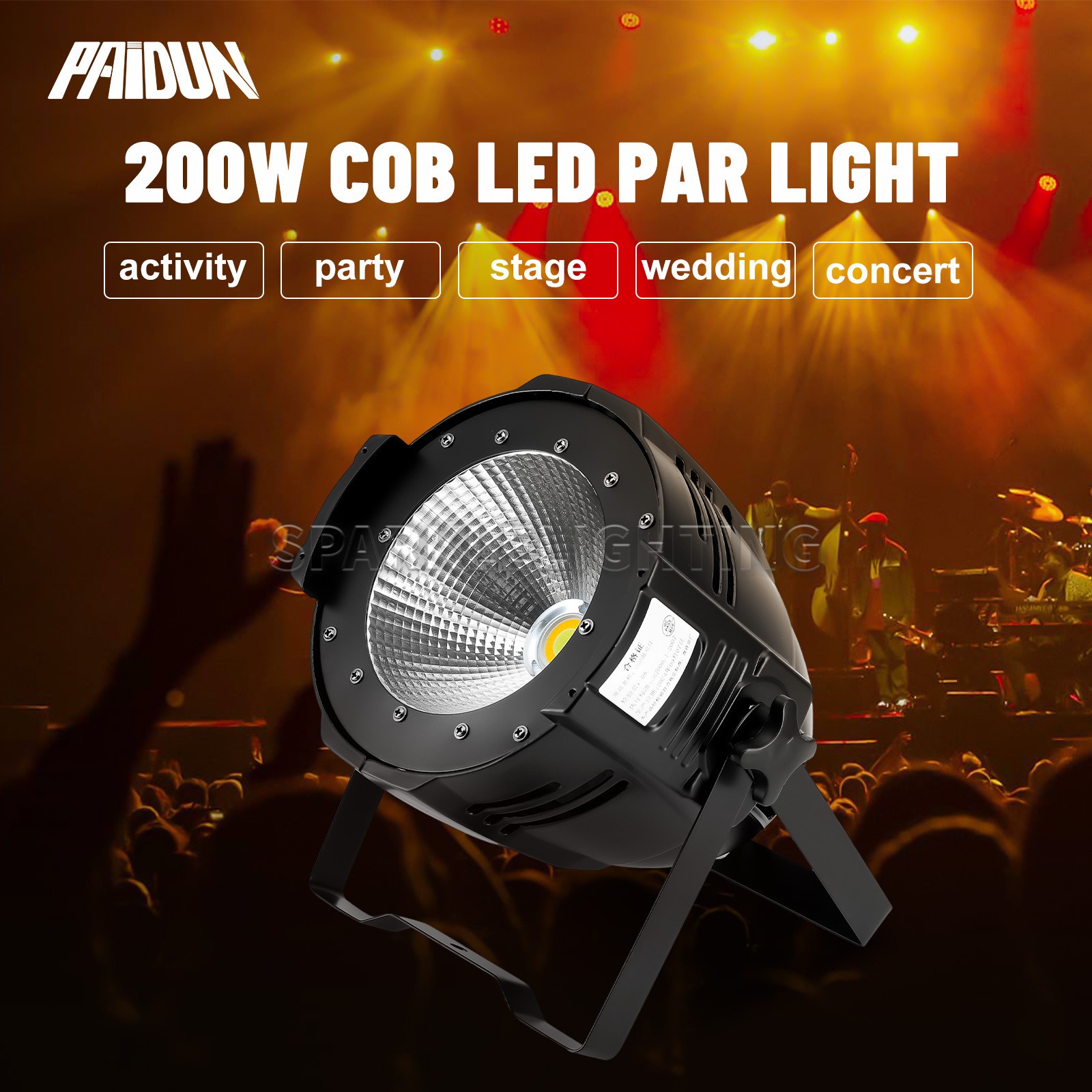 PAIDUN 200W COB LED Par Light Warm+Cool White Adjustable DMX Wash Stage Lighting