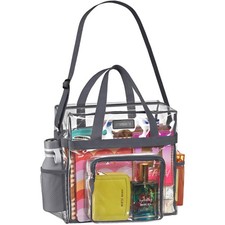 Clear Tote Bag Stadium Approved 12 x 12 x 6 - Zippered Top, Mesh Pockets Sh...