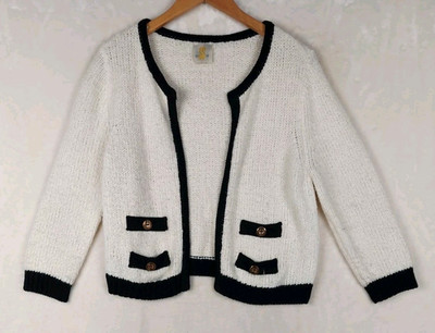 Sis Sis Open Cardigan Womens Large Sweater Crop Wool Blend Pockets Workwear