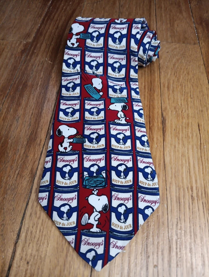 Vintage Peanuts Snoopy's Soup Du Jour Can Necktie Silk Soie Artistic Neck Tie - Image 3 of 4