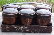 Metal Spice Carrying Caddy Six Canisters Lids Vintage Kitchenware Decorative