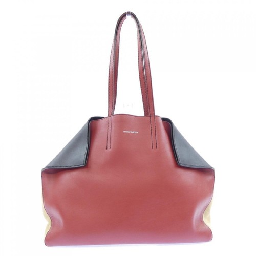 Alexander McQueen De Manta Tote Bag Hand Red Black Beige Leather